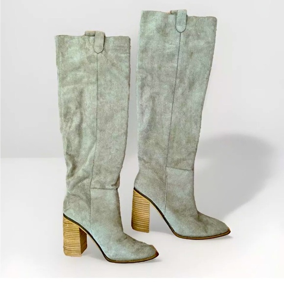 Mi.iM Brown/Beige Faux Suede 4” Tall Heeled Knee High Boots Size 7 Women - Picture 1 of 12